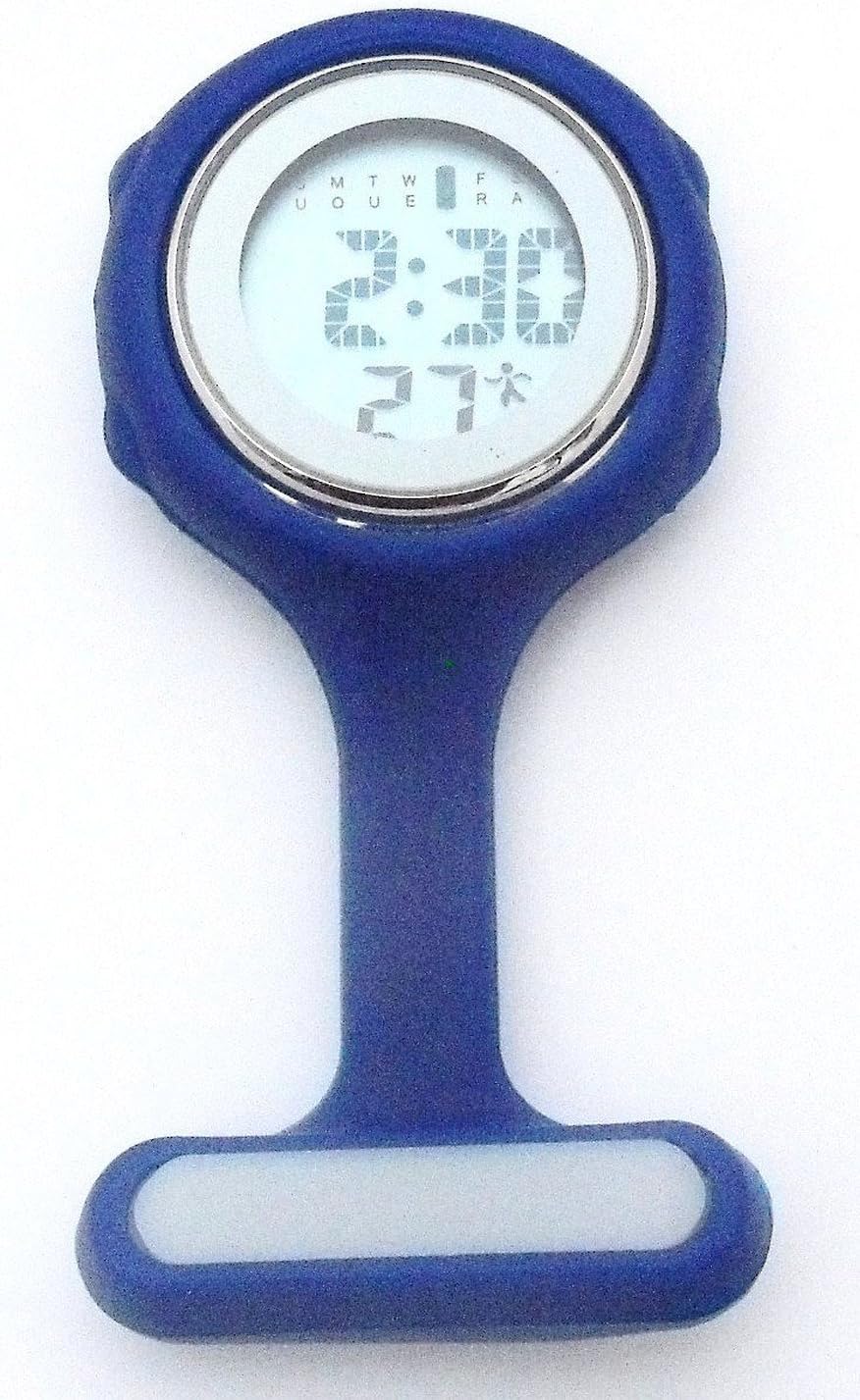 QBD Dark Blue Unisex Digital Multi Function Silicone Nurses/Brooch/Tunic/Fob/Pocket/Carabiner Watch