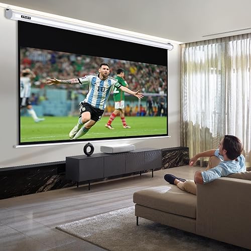 Miniatura 7 de IN&VI Pantalla de proyector motorizada, pantalla de proyector eléctrico 4K HD para educación de cine en casa para interiores, con control remoto y
