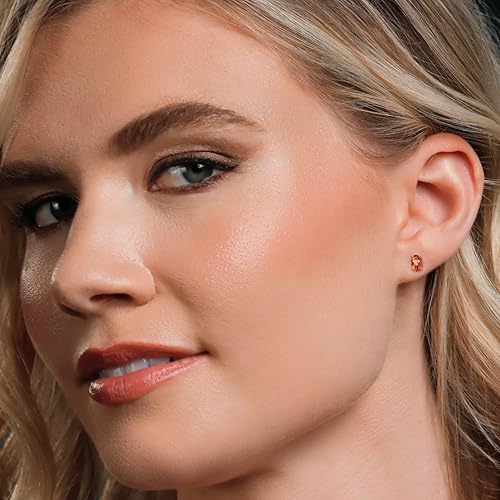 Miniatura 4 de Gem Stone King Aretes de oro amarillo de 10 quilates con piedra natal Aretes ovalados de 0.236 x 0.157 pulgadas Aretes de oro