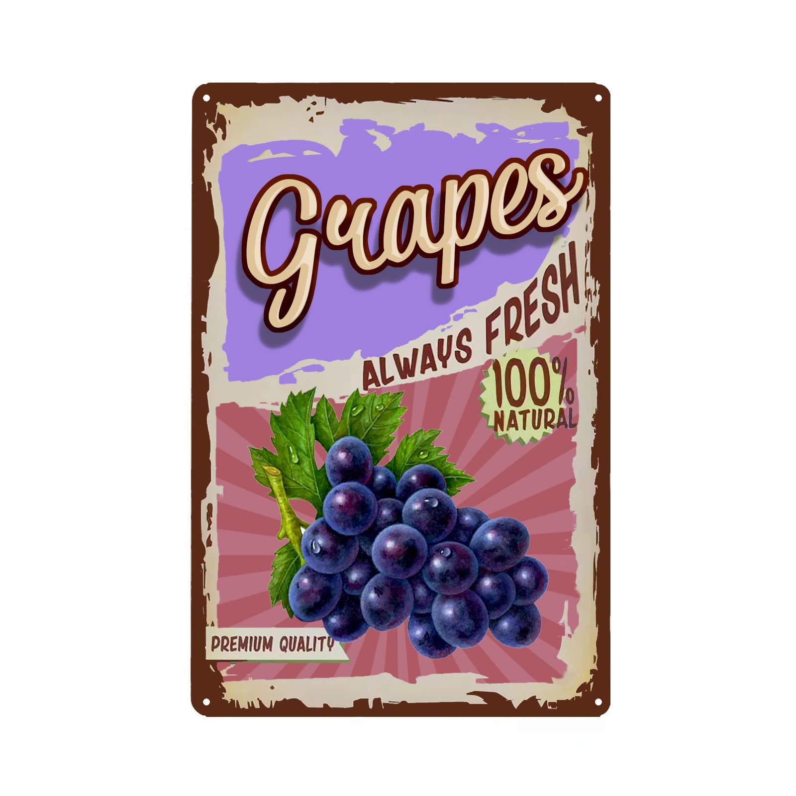 SMAZDFXX Vintage Grapes Tin Sign - Fruit Aluminum Sign - Retro Metal Sign Wall Decor Home Decor 8"x12"