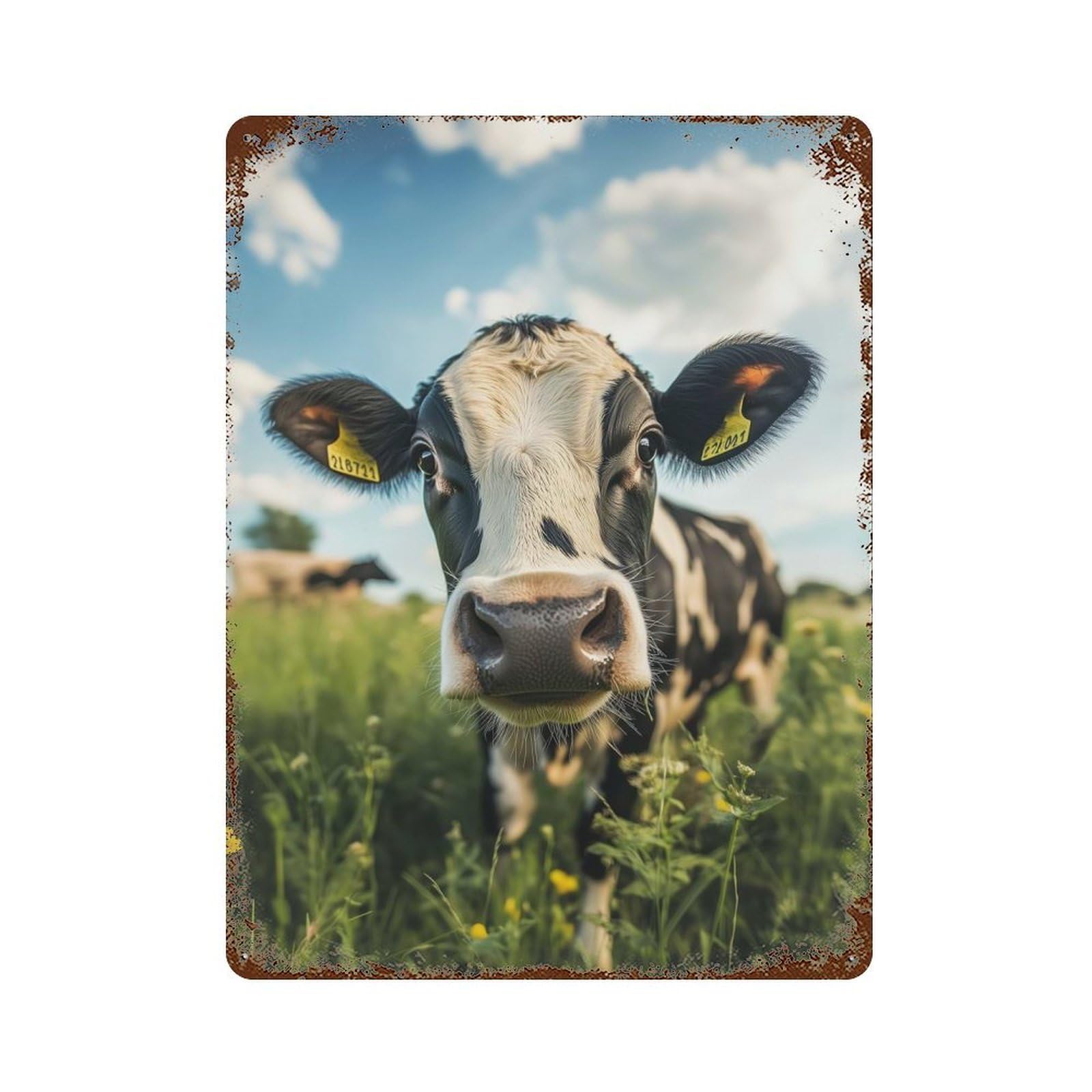 Curious Cow in Field Retro Metal Sign 15.7"x11.8", for Pub, Kitchen And Man Cave Decor, Industrial Home Decor