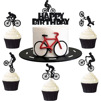 Pack of 26 Bicycle Cupcake Toppers Bicycle Cake Toppers Glittery Bicycle Cake Decoration for Cycling-Themed Parties Sports Party Decoration Cake Decoration Birthday for Men and Boys