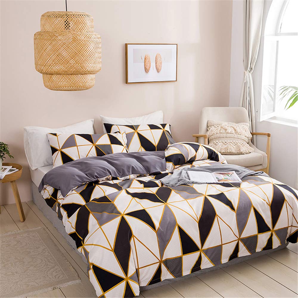 Treer Boys Grey Geometry Duvet Cover Set Nordic Geometry Bedding Set, Single Double King Size Microfiber Nordic Style Soft Duvet Set With Zipper Closure Quilt Case And 1/2 Pillowcases (,220X240cm)