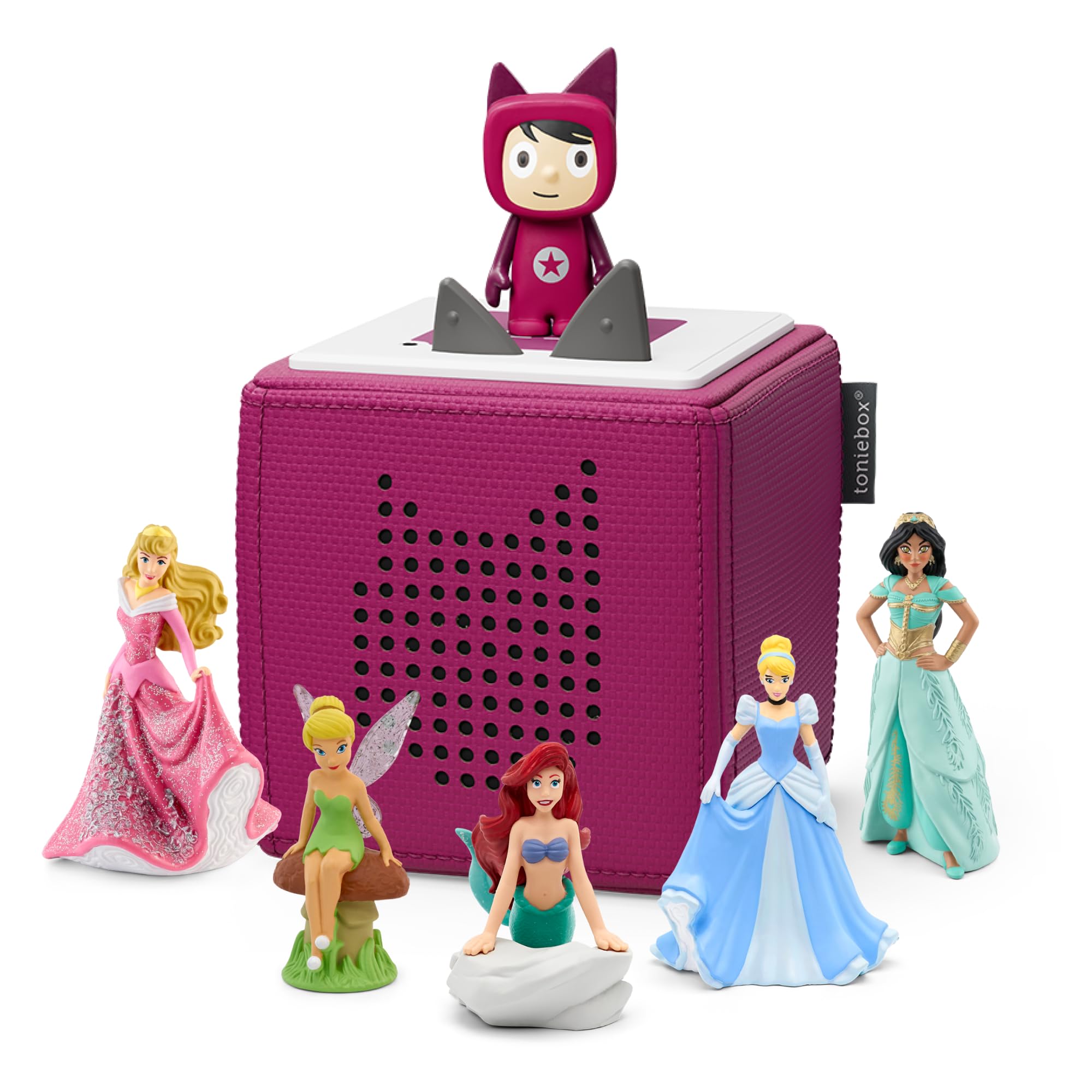 tonies Ultimate Disney Princess Purple Toniebox Starter Set Bundle with 1 Creative Tonie, Jasmine, Tinker Bell, Cinderella, Beauty and the Beast and The Little Mermaid Tonie Characters