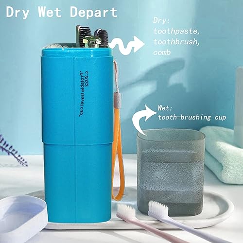 Miniatura 3 de Estuche de viaje para cepillos de dientes, soporte portátil para cepillos de dientes, juego de pasta de dientes multifunción con taza, estuche para