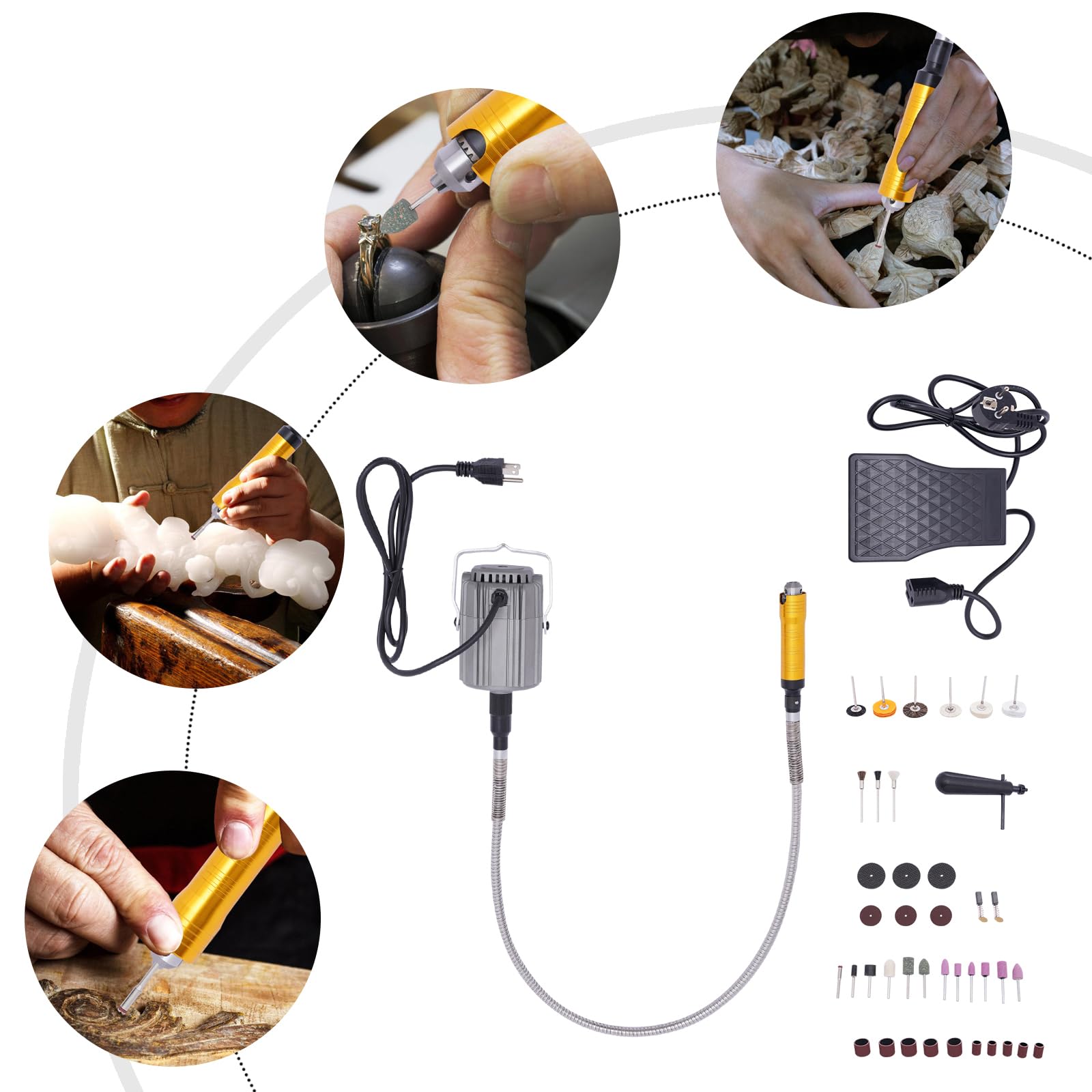 Elektrische Drehwerkzeug 780W, Schnellschleif hängenden Flex Shaft 25000 U/min mit Einstellbare Fußpedal externen Bürste Kohle-Anschluss für Heimwerken Handwerksproduktion