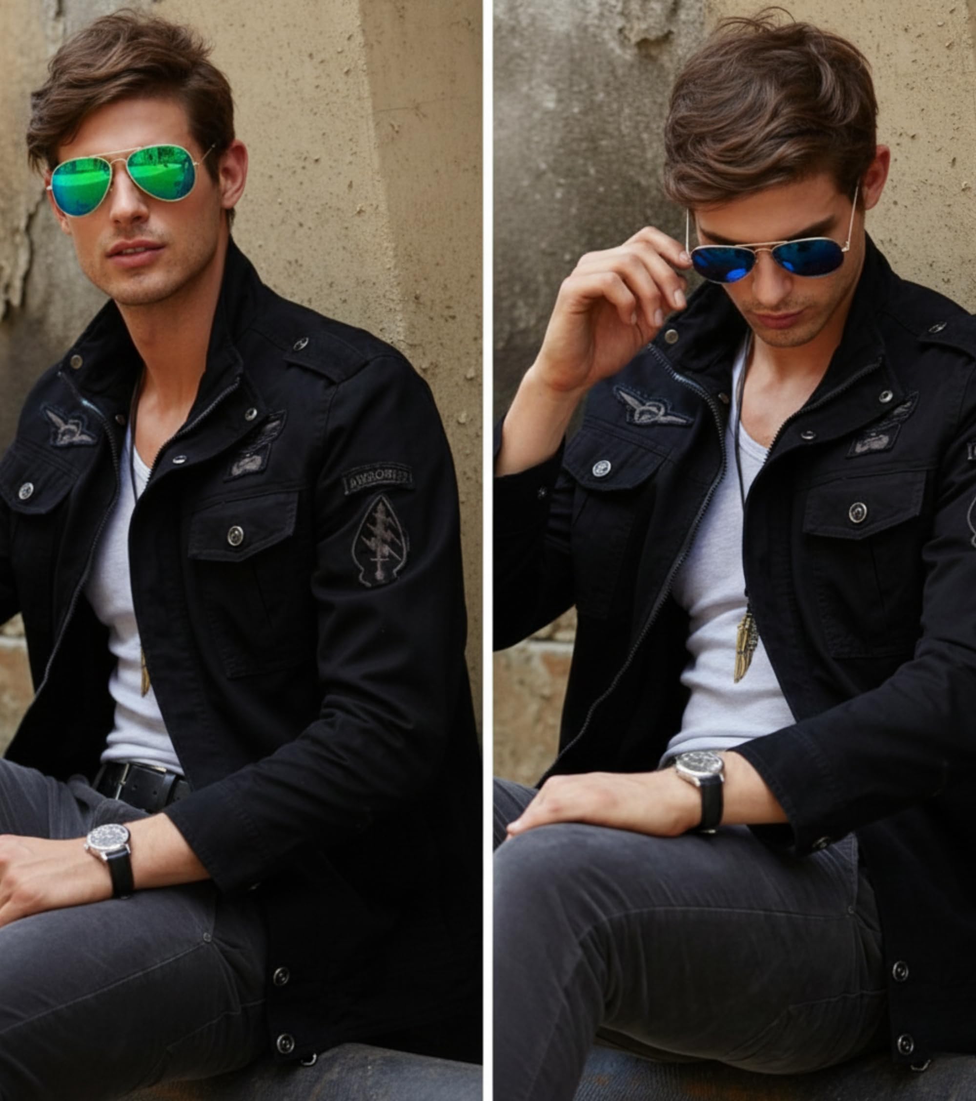 L'MONTE Imported Casual Cotton Military Stand Collar Bomber Jacket for Men (XXL, Black) 3