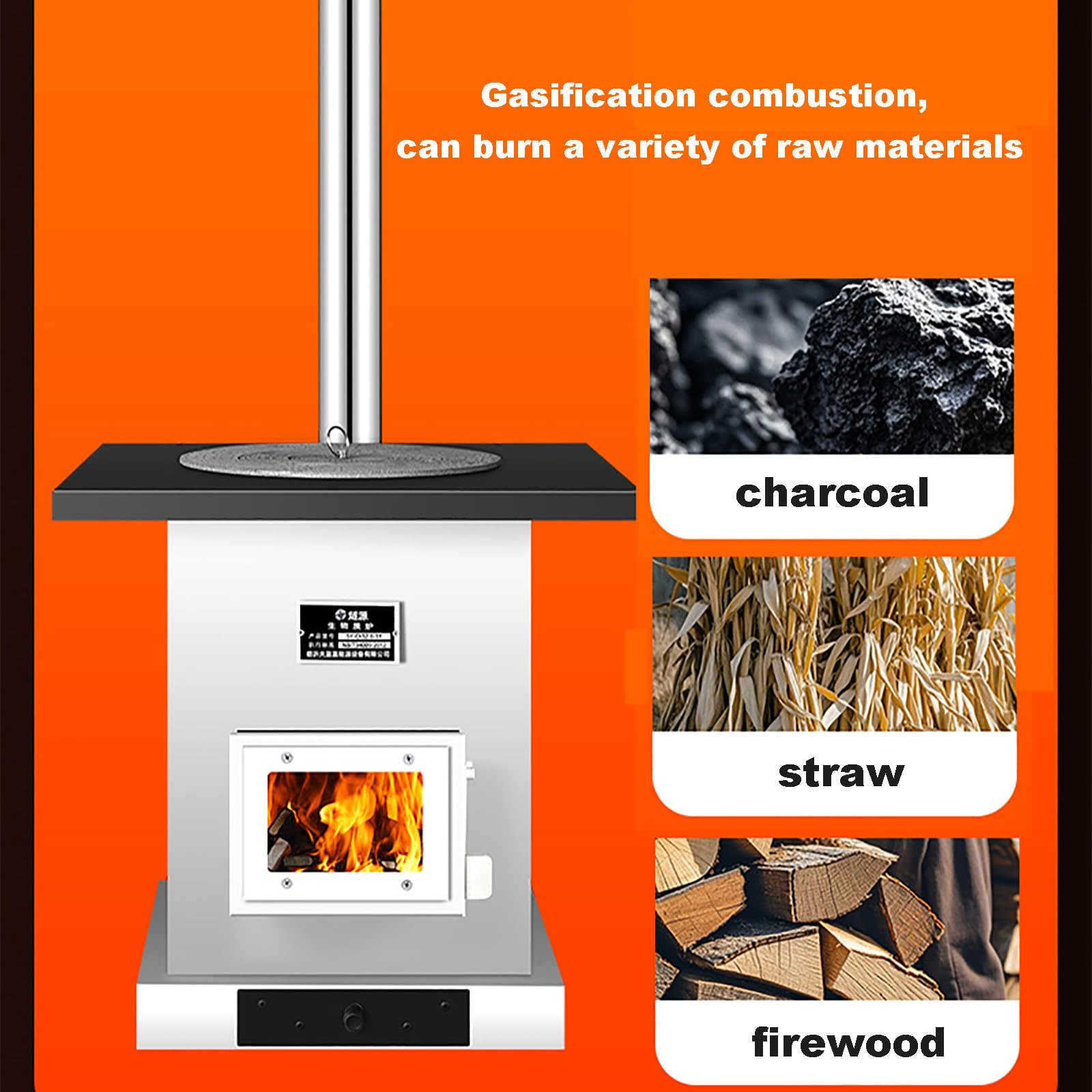 Estufa de leña con chimenea y malla antiquemaduras para uso en interiores y exteriores, calienta hasta 60 m²
