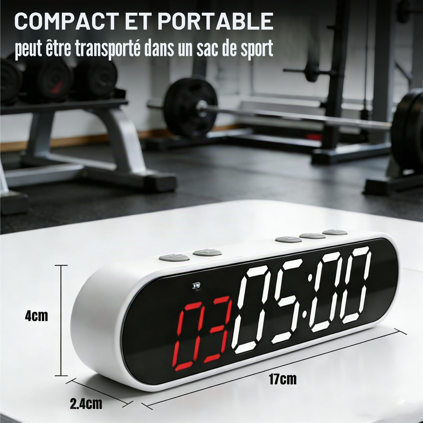 Timer Sport Portable, Gym Timer Sport Minuteur Fitness Aimanté Intervall Timers Horloge avec ChronomèTre, Compte à Rebours/Montée, RéGlable Luminosité/Volume pour Gym Garage EntraîNement