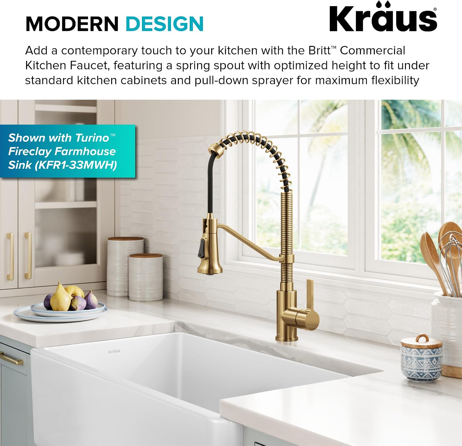 KRAUS Britt Commercial Style 2-Function Single Handle Pull Down Kitchen Faucet in Spot-Free Brushed Brass, KPF-1693BB