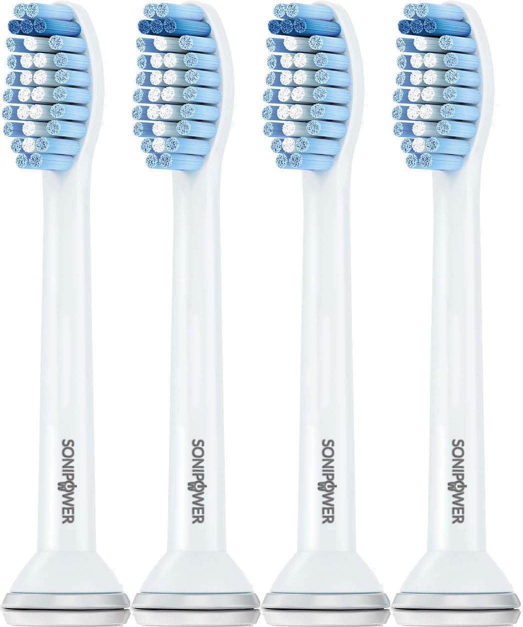 4 Pack Sonipower Sensitive Standard Size Replacement Toothbrush Head for Philips Sonicare Click On Brush Heads HX3023/66 HX6053/60 HX6053/62 HX6053/64 HX6053/66