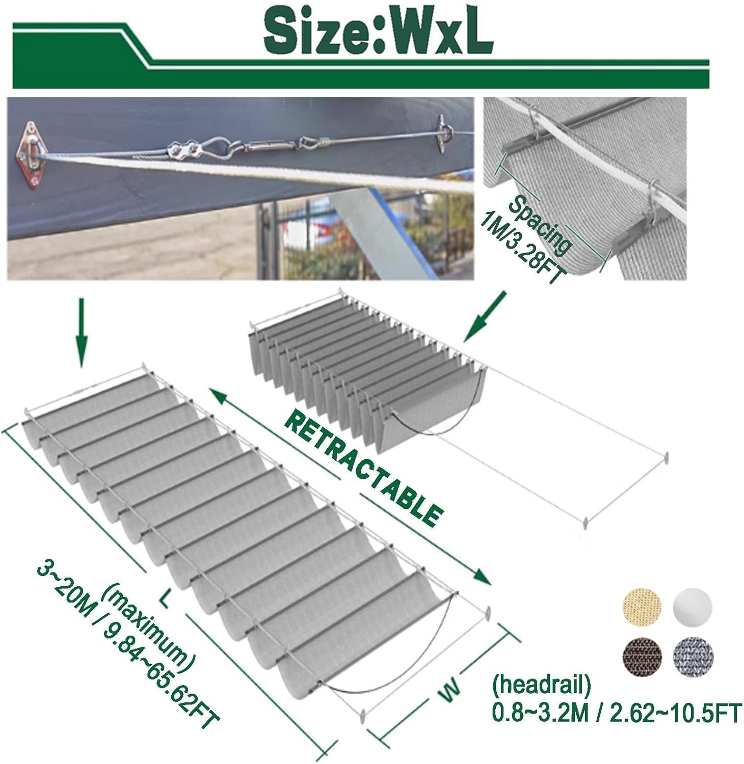 Versenkbare Wellen-Sonnensegel, Baldachin, Pergola-Abdeckung für Sonnenschutz, Teleskop-Design, mit Anti-UV-Dachmarkise für den Außenbereich, Garten, Terrasse, Hinterhof, Dekoration, inklusive Garten