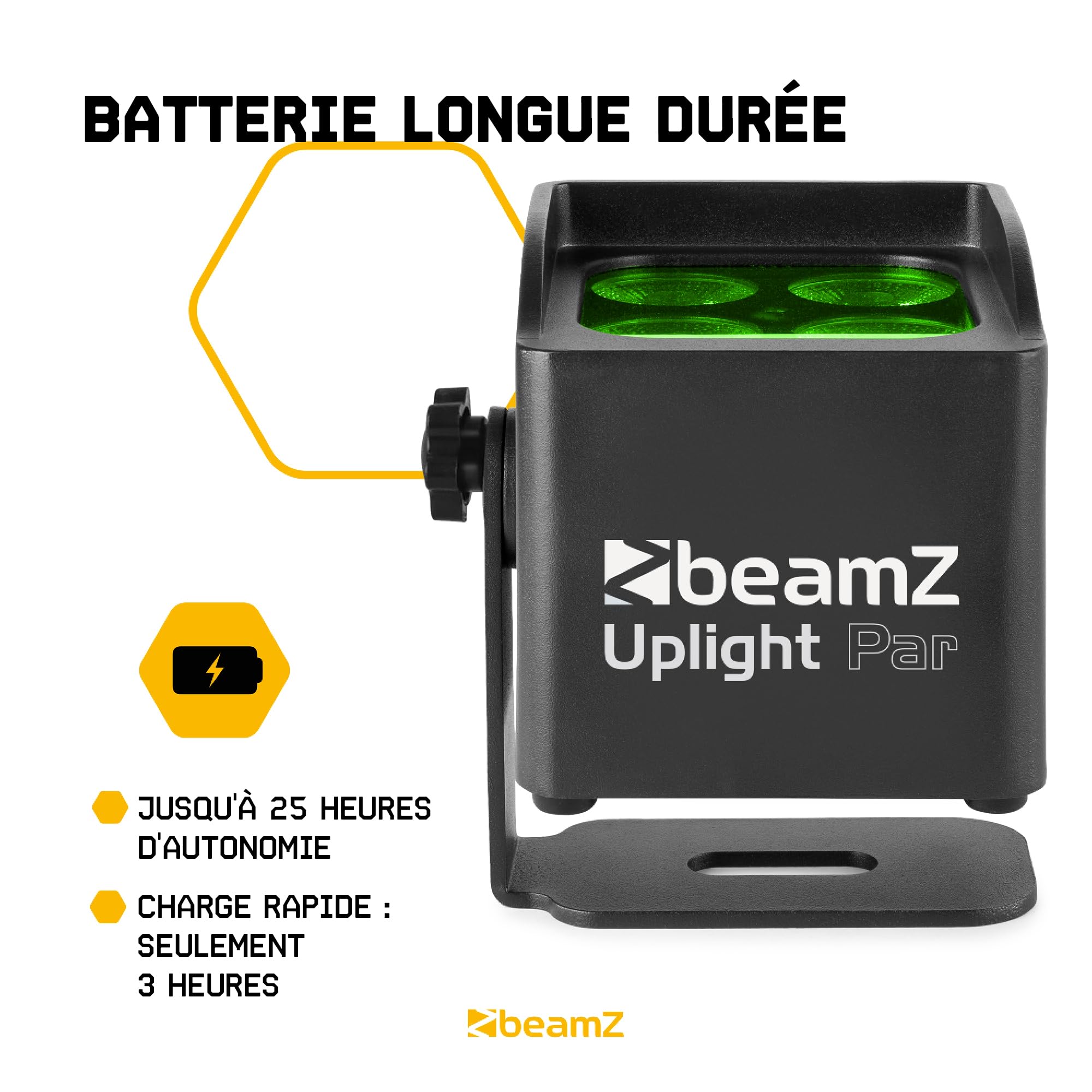 BeamZ BBP44 Lot de 4 Projecteurs sur Batterie Compact RGBW IP65-16 Watts, Résistant aux Intempéries, Autonomie 25H, Idéal pour Éclairage de Salle, Mariage, Jardin, Architecture, Hôtel, Restaurant