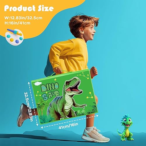 Miniatura 6 de homicozy Suministros de arte para niños de 4 a 12 años, juegos de dibujo de dinosaurios, kits de colorear con caballete triple de doble cara,