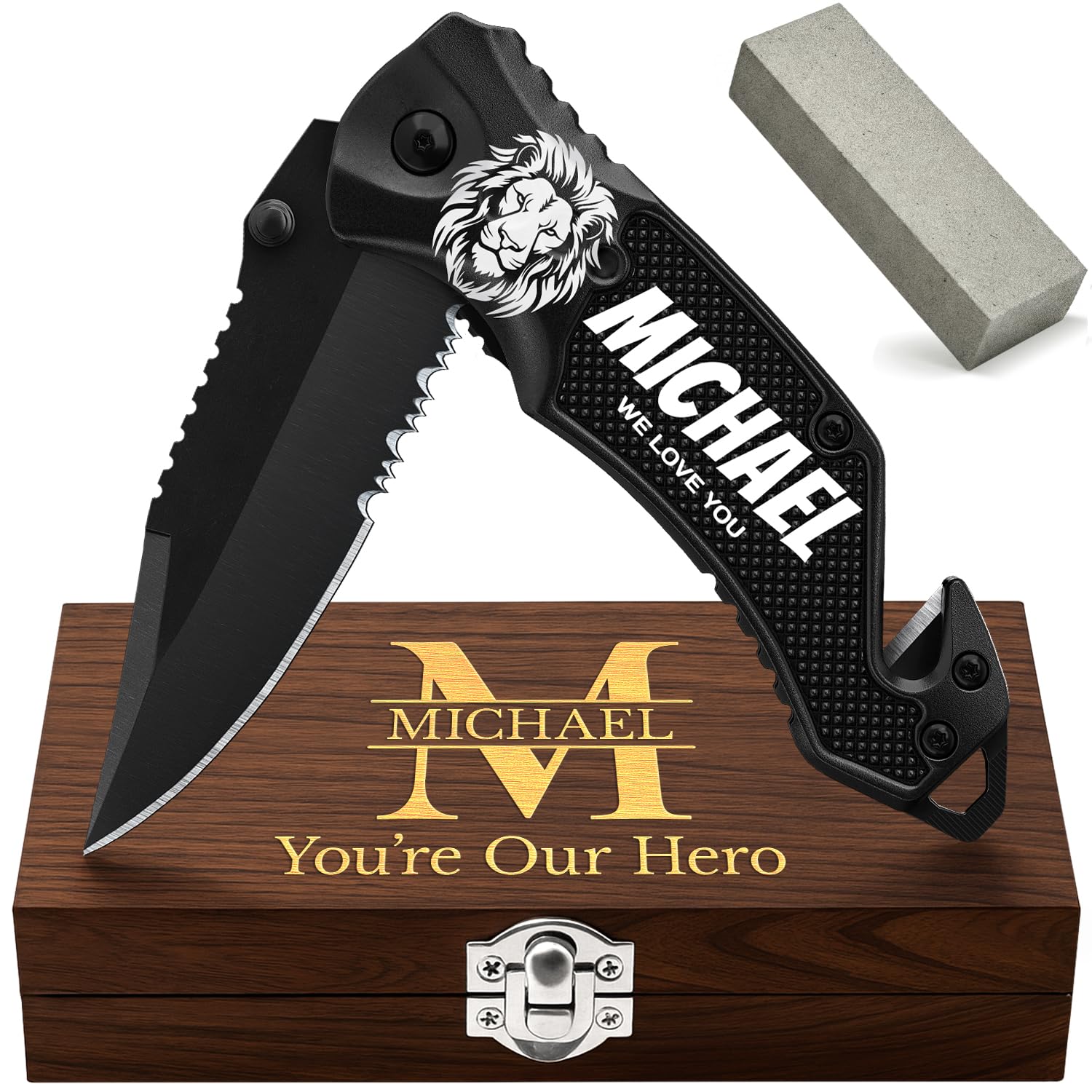 GOOD WORKER Legal Pocket Knife with 2.95” Serrated Blade, Glass Breaker, Seat Belt Cutter - EDC Sharp Folding Knives with Portable Clip - Small Tool for Tactical Camping Survival Hiking - Gifts for Men, Women