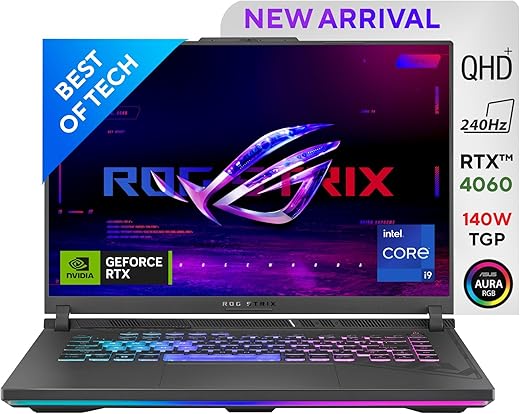 ASUS ROG Strix G16 (2023) Gaming Laptop, 90WHr Battery, Intel Core i9-13980HX 13th Gen, 16″ QHD+ 240Hz, 8GB RTX 4060 (16GB/1TB SSD/Windows…
