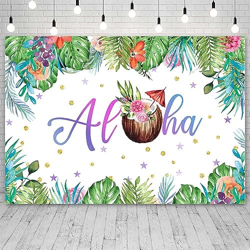 Miniatura 2 de Decoraciones de fiesta hawaiana de verano de 7 x 5 pies, telón de fondo Aloha para playa, palmera tropical, hojas verdes de coco, fondo para