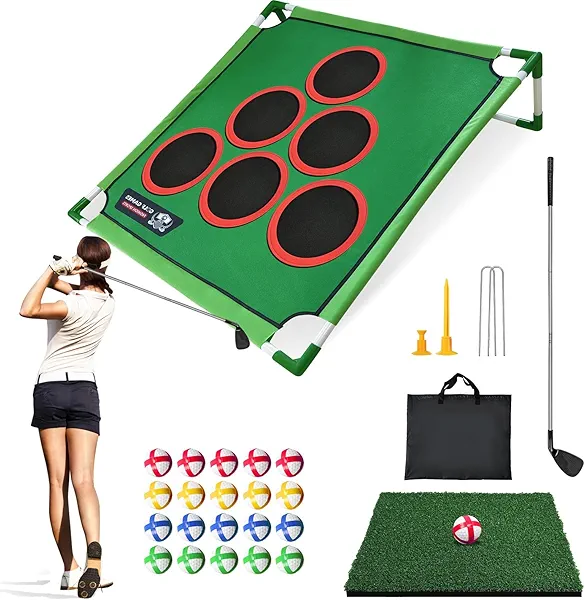 Gornoxblif Golf Chipping Game Set, Battle Golf Game Play Set, Golf Yard Game with 6 Hole Covers, 20 Sticky Golf Balls, Putting Mat, Golf Putter And Carrying Bag, Backyard Golf Games for Adults Outdoor
