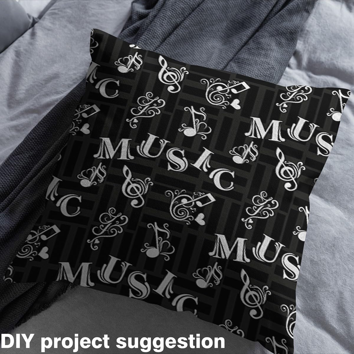 Music Theme Upholstery Fabric by The Yard White Musical Notes Artistic Design DIY Fabric by The Yard Black Geometric Stripes Decor Fabric for Upholstery and Home Accents,3 Yards