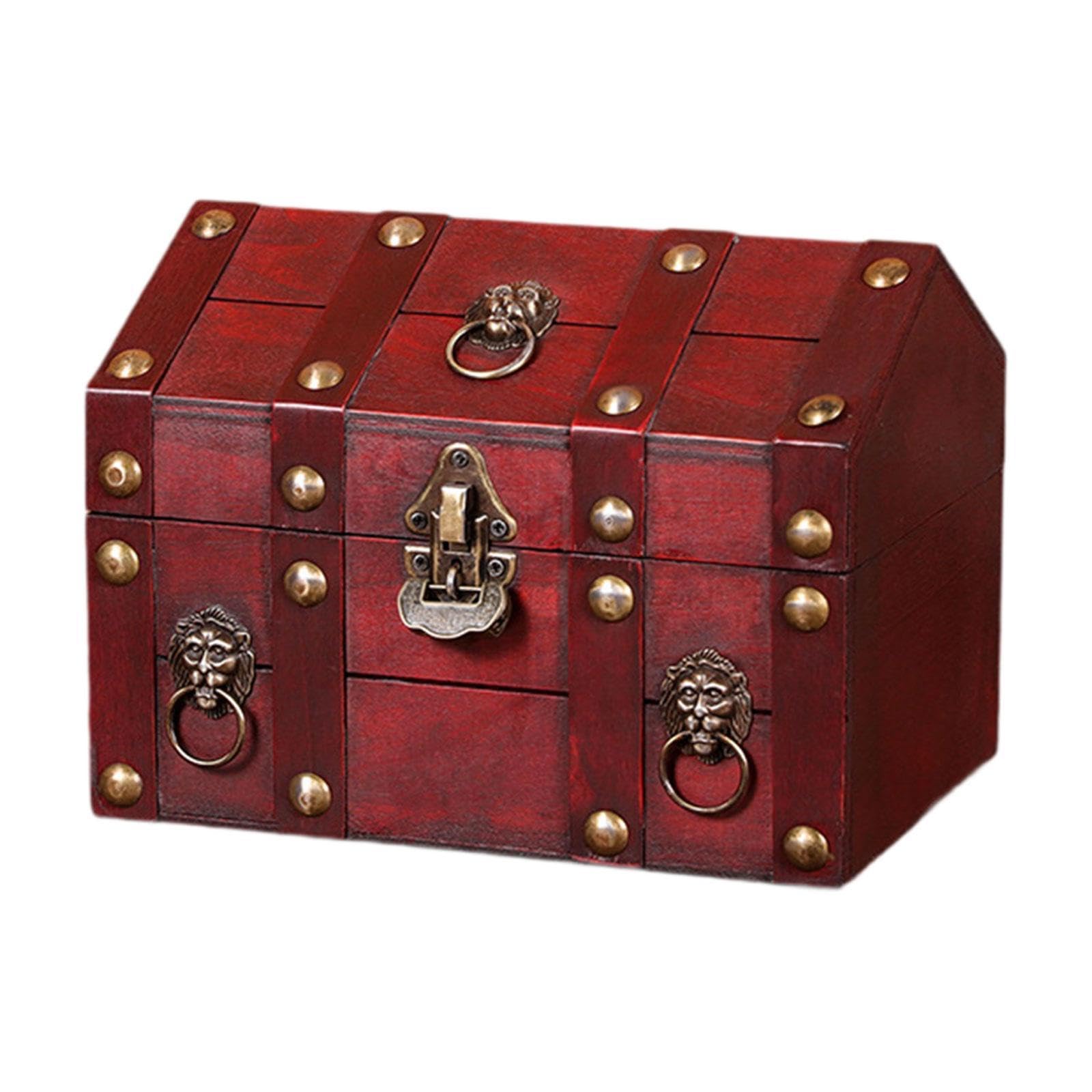 Pirate Treasure Chest with Lock Trinket Box Unique Handmade Storage Box Red | Trunks & Chests | Furniture-image-17