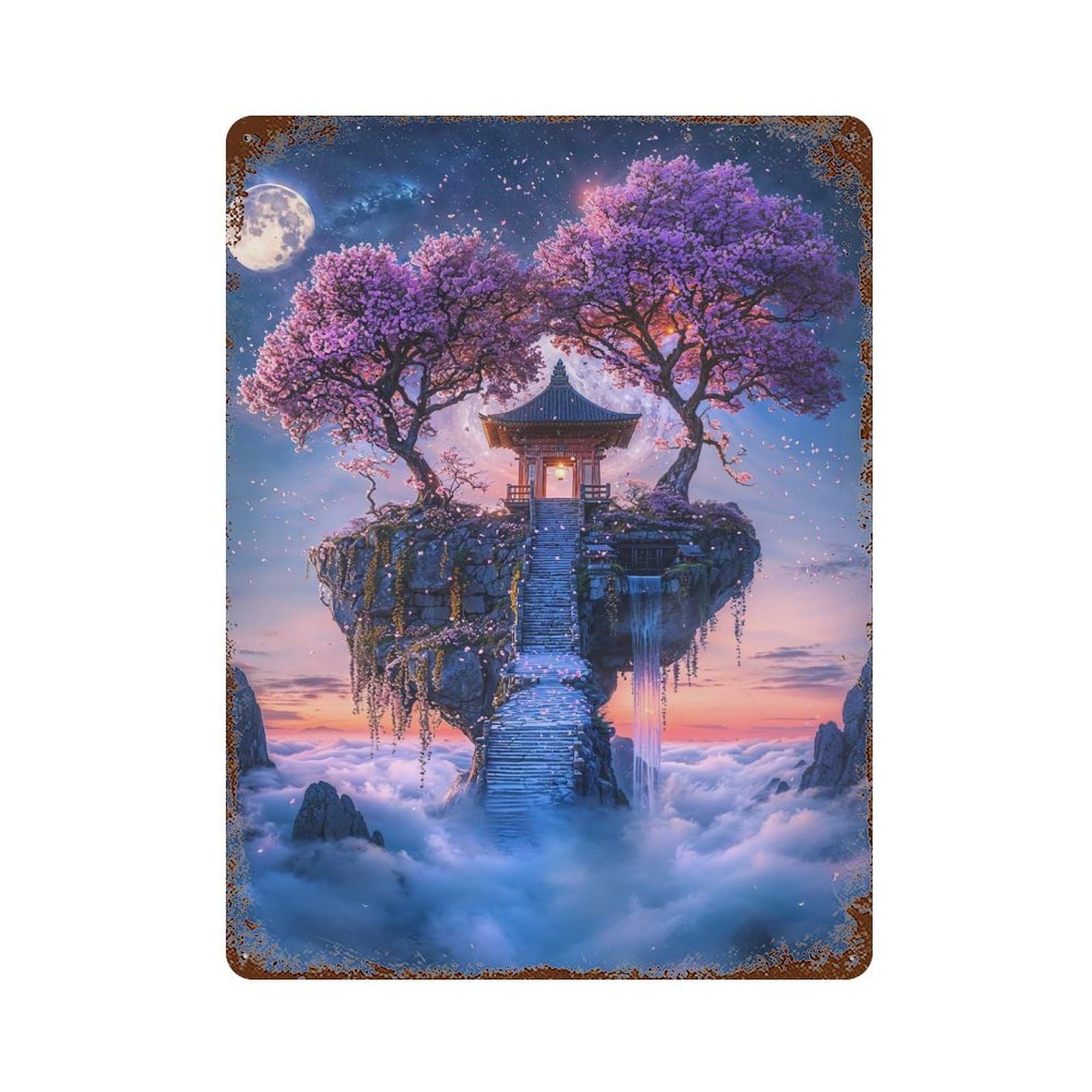 Lunar Blossom Shrine Retro Metal Sign 15.7"x11.8", Farmhouse Wall Decor for Cafe, Home Bar And Lounge Decor