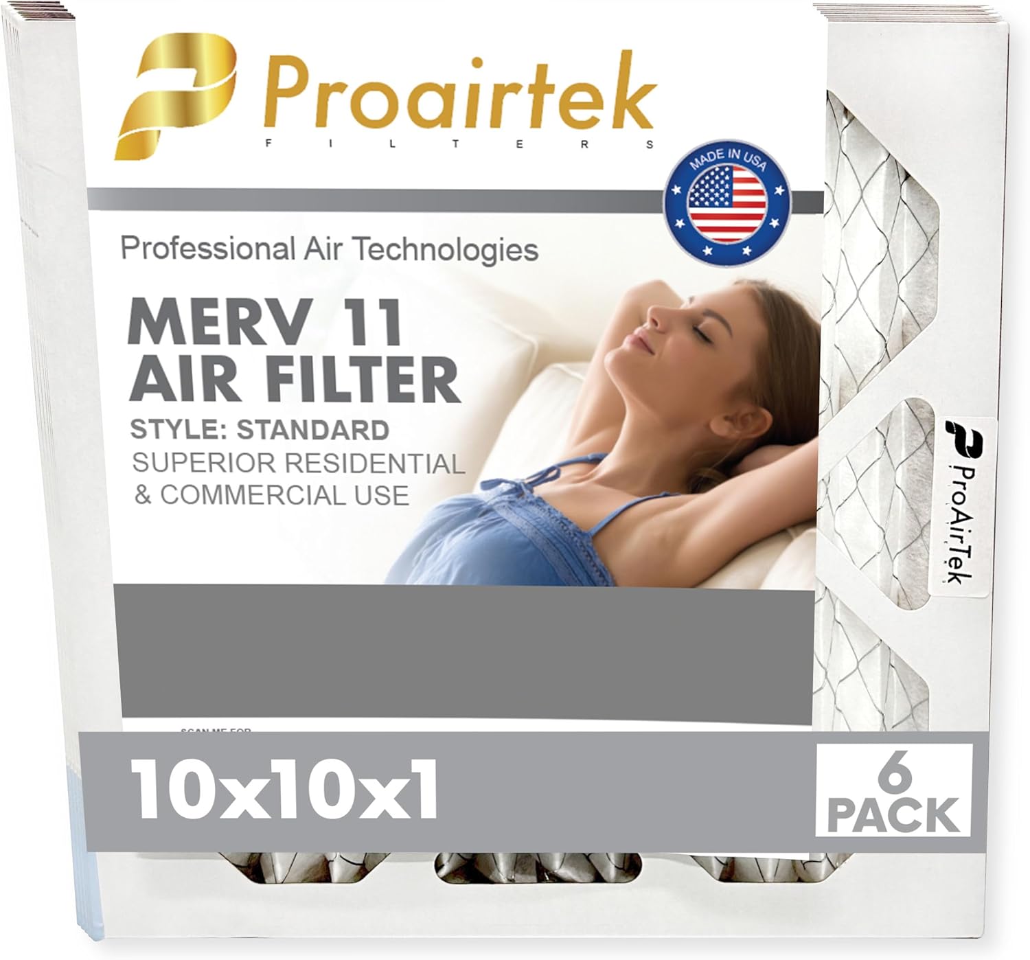 Proairtek AF10101M11SWH Model 10x10x1 Pack of 6 Air Filters, MERV 11; Ideal for Anyone Wanting Clean, Crisp Air in Their Home; Offers Enhanced Airflow and Efficiency; High-performance Filtration