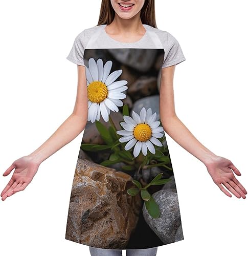 Miniatura 3 de Personalized Daisies And Rocks Adult Apron, Kitchen Cooking Aprons for Woman Man, Adjustable Bib Apron with Pocket for Baking, BBQ Crafting