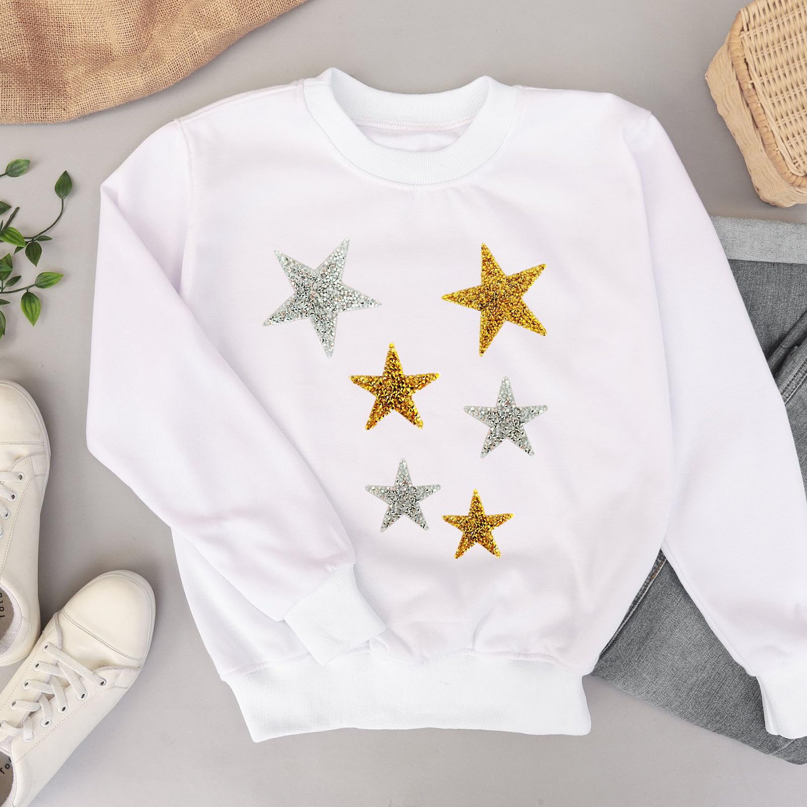 16 parches de estrellas de diamantes de imitación para ropa, parches de estrella para planchar en oro, plata, parches de estrella con purpurina para reparación de ropa, decoración, manualidades (4