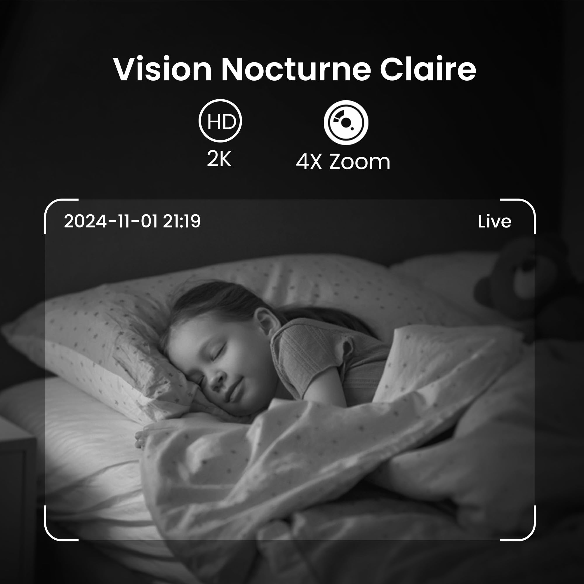CZEview Vigilabebés con cámara y aplicación, 2 K/5,5 pulgadas, wifi, vídeo para bebé, visión nocturna, zoom pan-inclinado, luz nocturna inteligente, seguimiento automático, indicador de temperatura