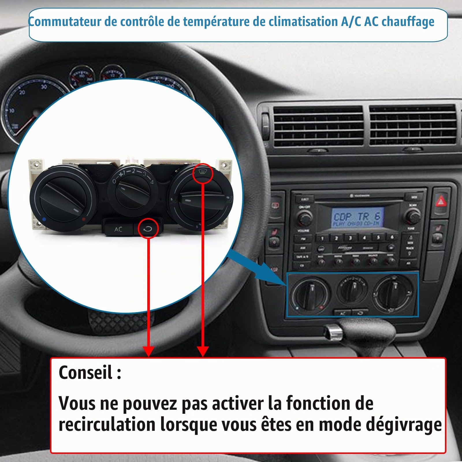 VW012 Chauffage Climatisation Commande Module A/C Commande Panneau En forme pour VW Bo.ra Golf Lupo Polo Passat B5 Skoda Octavia 1997 1998 1999 2000 2001 2002 2003 2004 2005 2006 2007