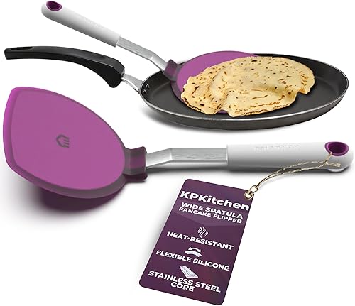 KPKitchen Espátula ancha para panqueques – Volteador de silicona extra grande resistente al calor para utensilios de cocina antiadherentes –