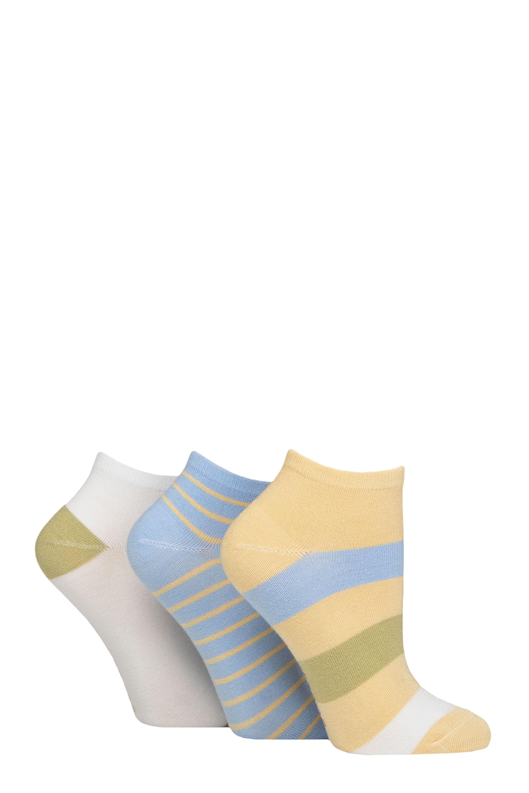 SockShop Ladies Striped, Plain and Mesh Bamboo Trainer Socks Pack of 3 (UK, Numeric, 4, 8, Regular, Regular, Sicilian Lemon Striped)