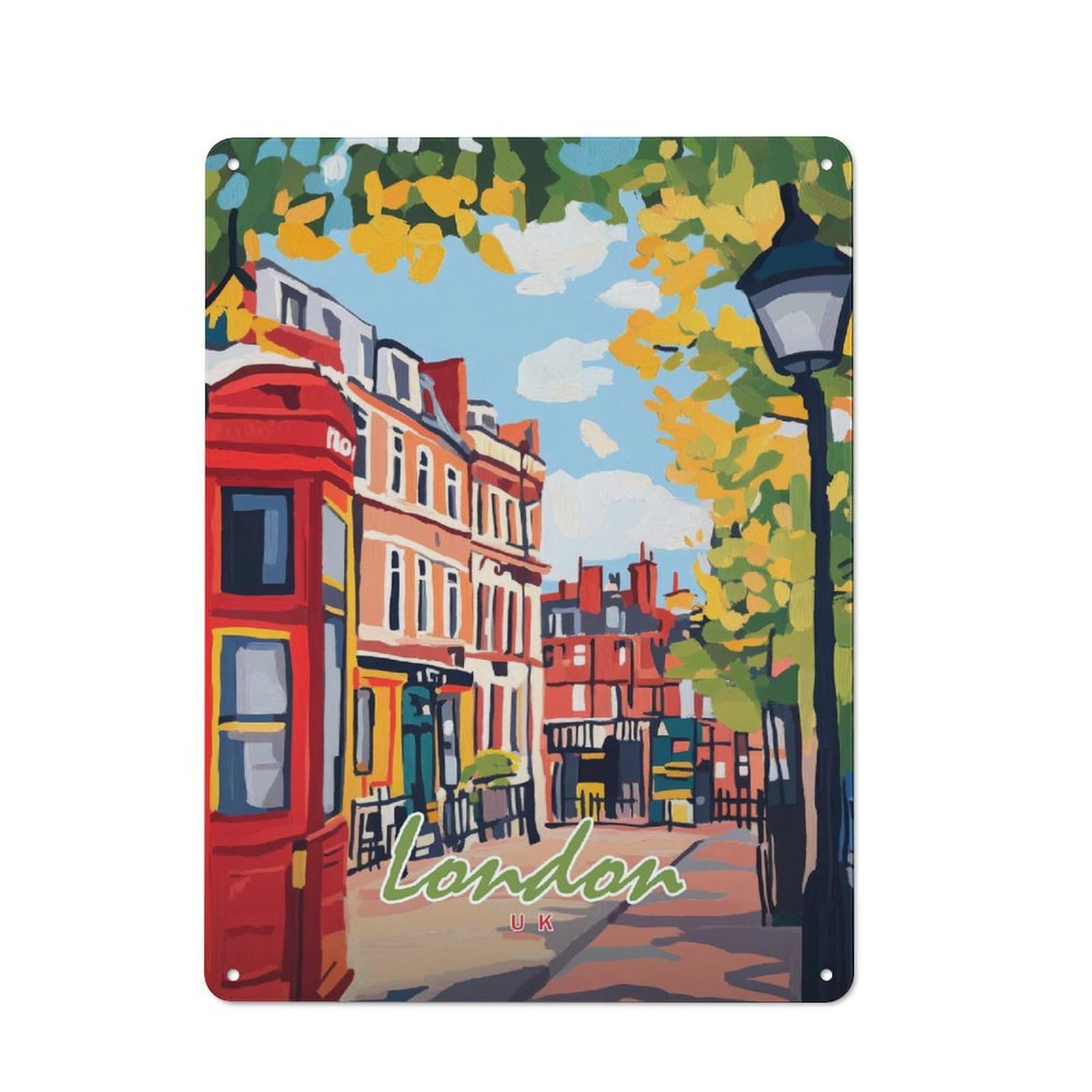 Junmoney Style 40X30cm Vintage Metal Sign With London Street Scene For Studio Or Craft Room, For Vintage Wall Decor Fans, For Metal Sign Collectors