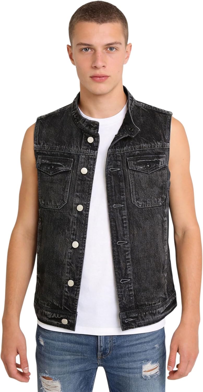 Men's Casual Sleeveless Multi-Pockets Trucker Biker Denim Jean Vest Jacket