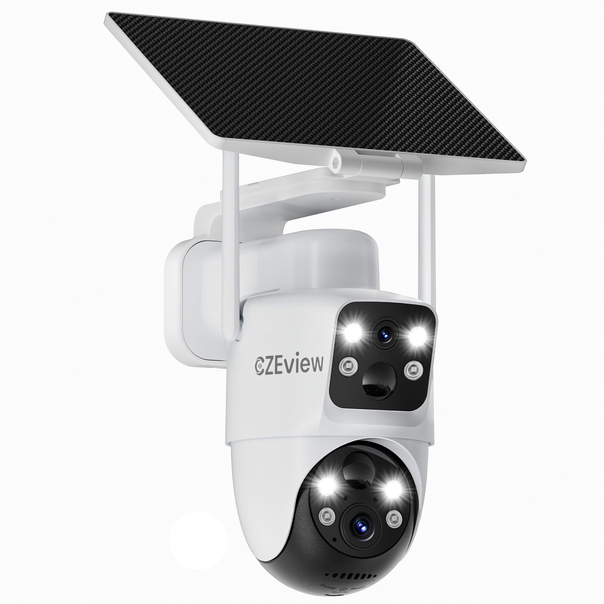 CZEview 4MP Cámara Vigilancia WiFi Exterior Solar con Lentes Duales PIR, Sin Cable, 2.4GHz Wi-Fi Cámara IP65, Batería 10000mAh, 360° PTZ, Visión Nocturna Color, Audio Bidireccional, Sirena | Lente doble, detección de movimiento dual PIR, 2.4GHz WLAN cámar