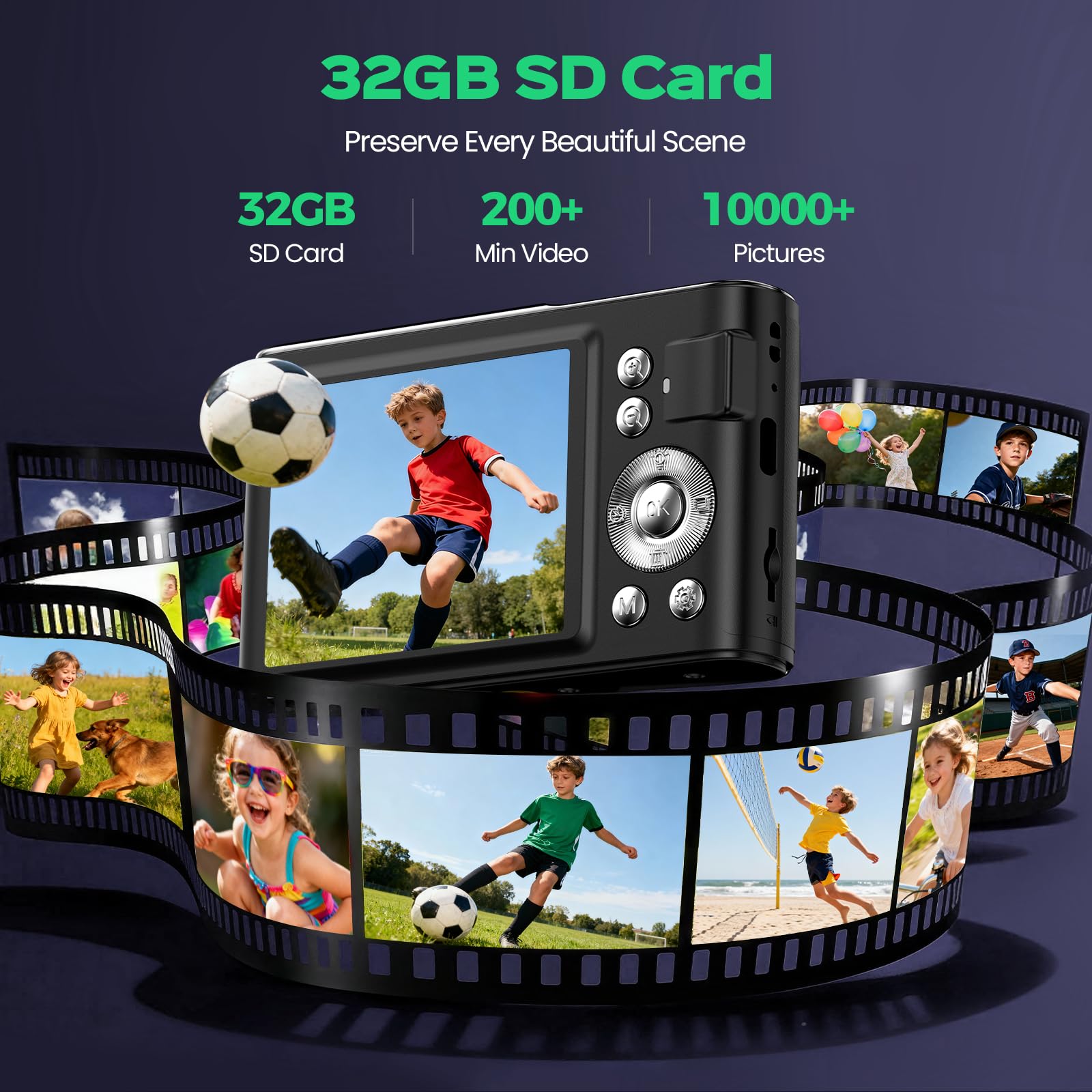 Fotocamera Digitale Bambini Compatta 32GB: 48MP Macchina Fotografica con Schermo 4K 2,8" Anti-Shake 16X Digital Zoom Videocamera Portatile per YouTube Vlogging Automessa a Fuoco