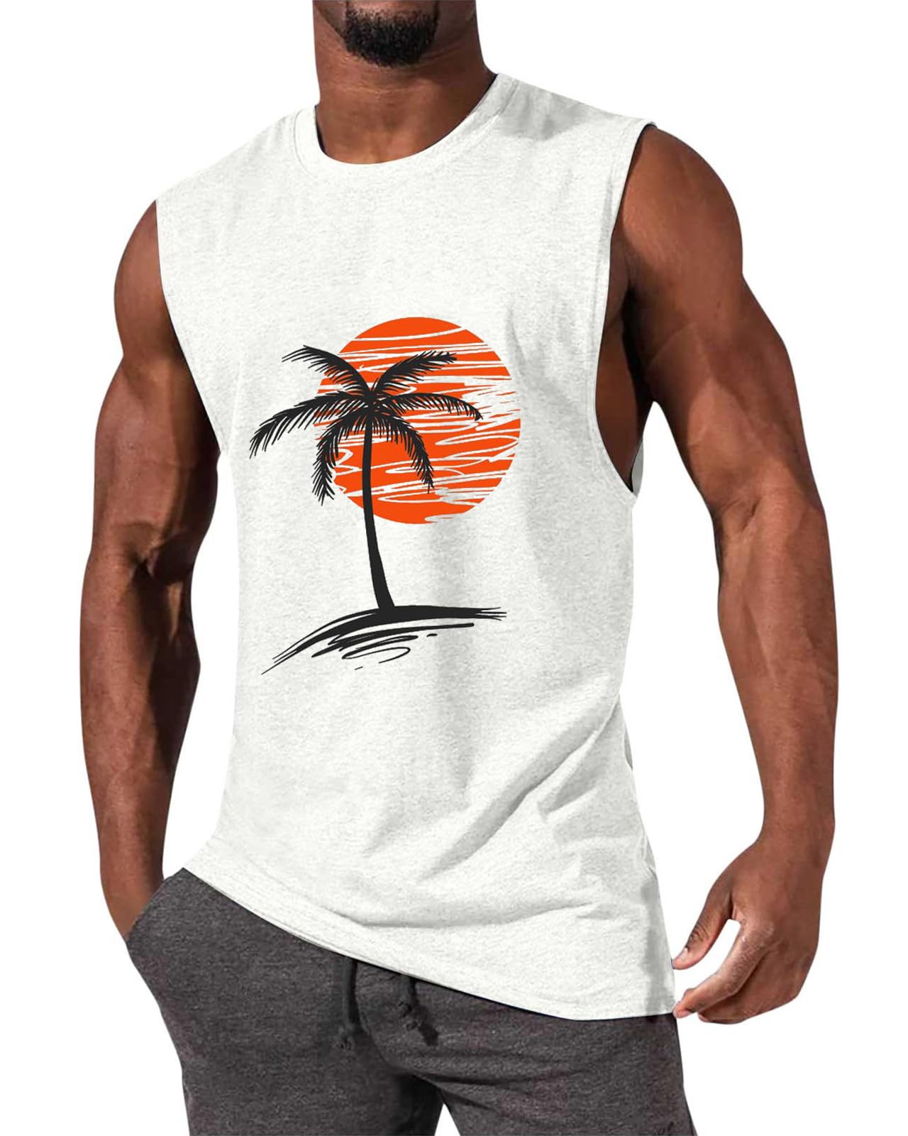 EDITCOZYMens Beach Printing Vest Tshirt Casual Sleeveless Summer Sports Tank Tops