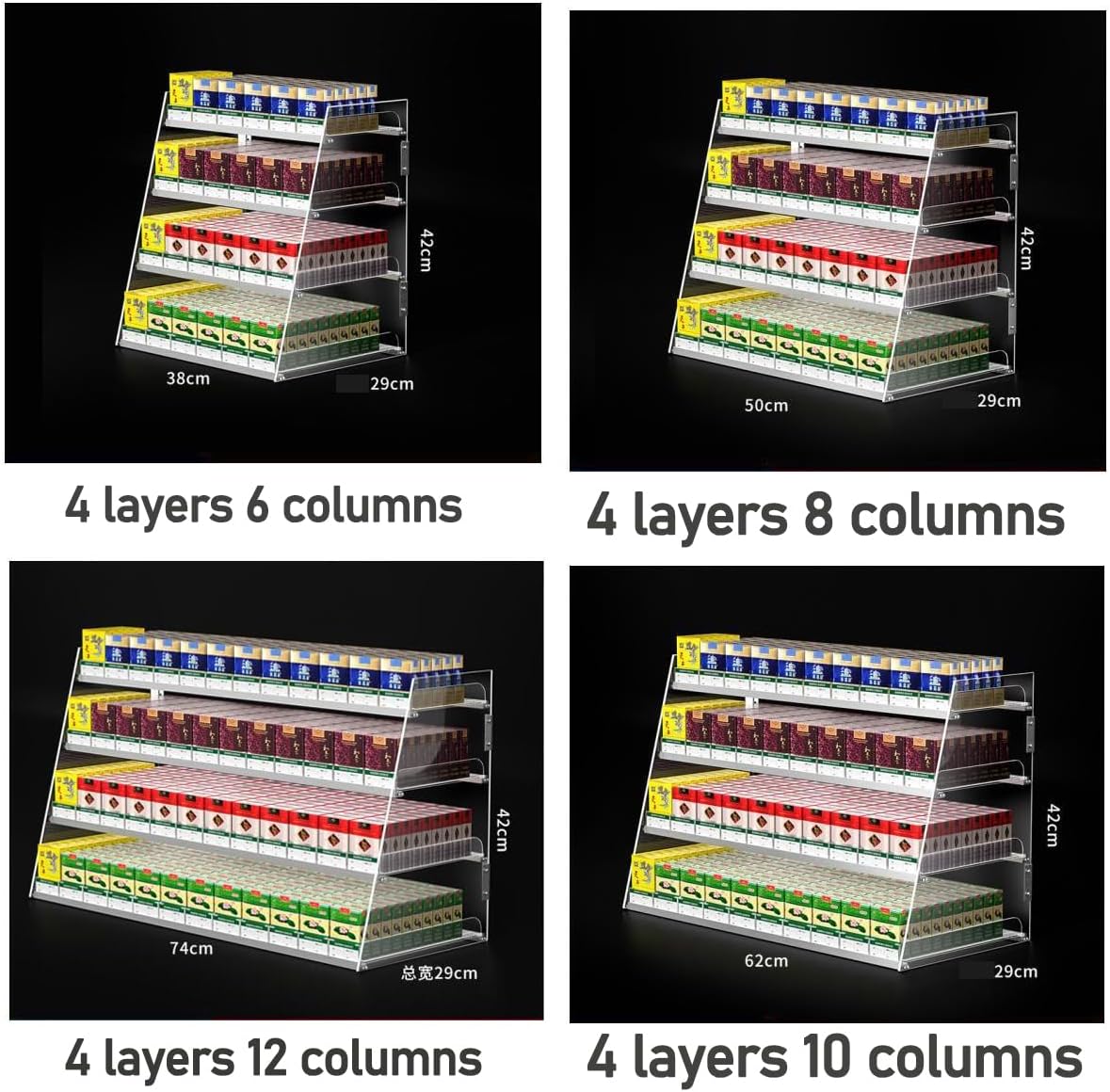 4-Layer Cigarette Rack Display with Automatic Pusher - Multi-Tier Clear Acrylic Shelf for Supermarket Checkout Counter - 10 Columns Retail Stand for Efficient Merchandising