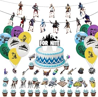 Game Party Supplies Happy Birthday Decorations Include balloon,Cake Toppers,Banner,Cupcake Toppers for Kids