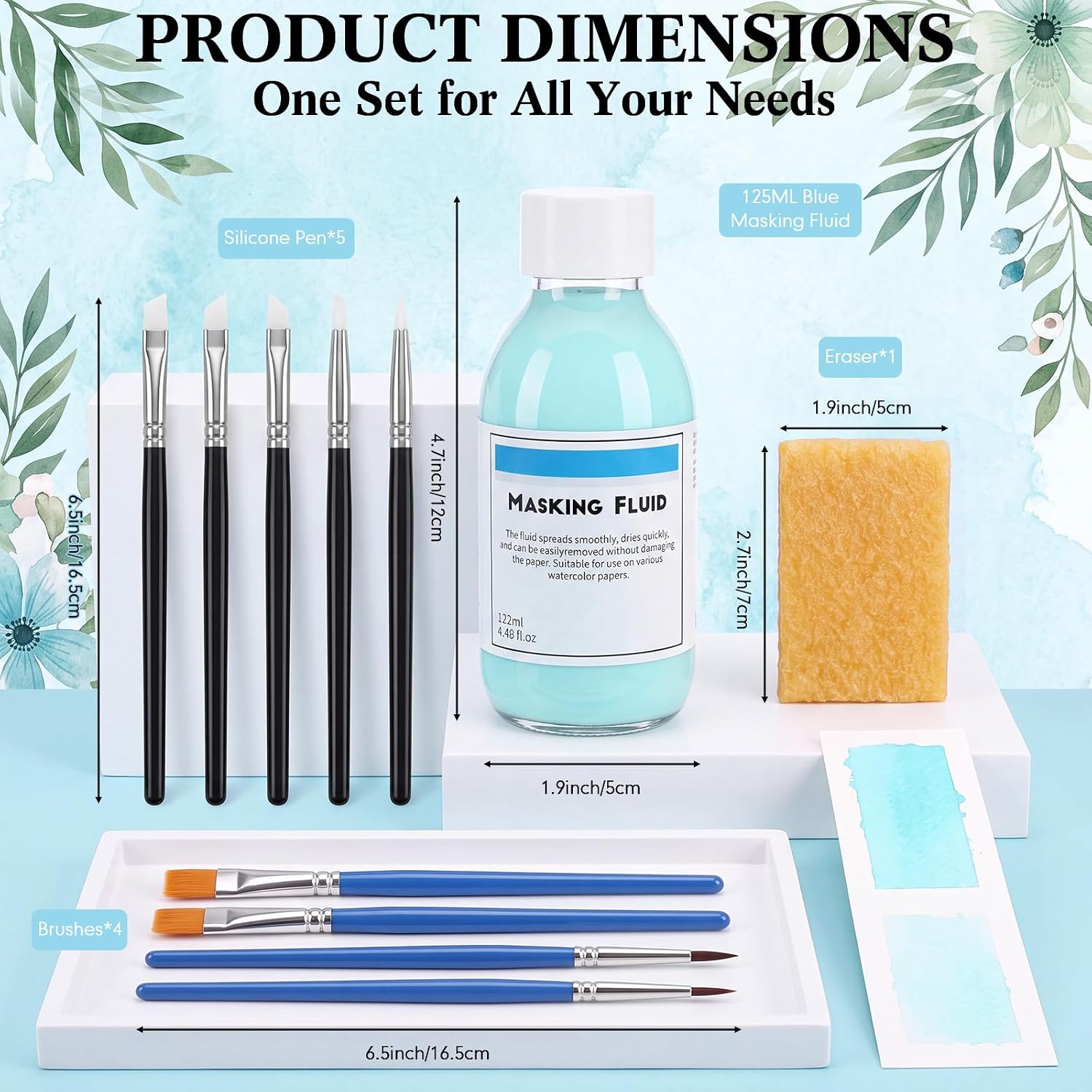 125ml Masking Fluid Kit for Watercolor with 8 Brushes, Blue