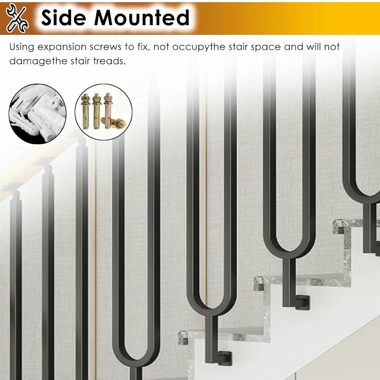 Stair Balusters with Adjustable Top Bracket for Staircase Interior, Platform Corridors Side Mount Railing System for Interior Step Transition Handrails