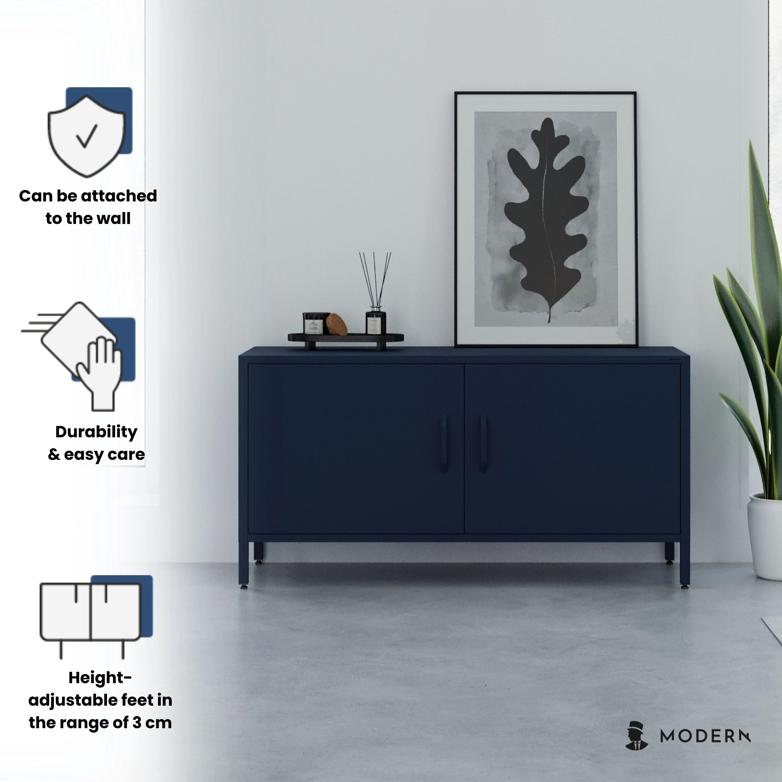 Jan Nowak TV Schrank, Fernsehschrank Metall - ROSA | TV Board Glitzernd für Wohnzimmer, Schlafzimmer | Industrial Loft Stil | Fernsehtisch mit Türen und Stauraum | 115 x 59,5 x 40 cm | Dunkelblau
