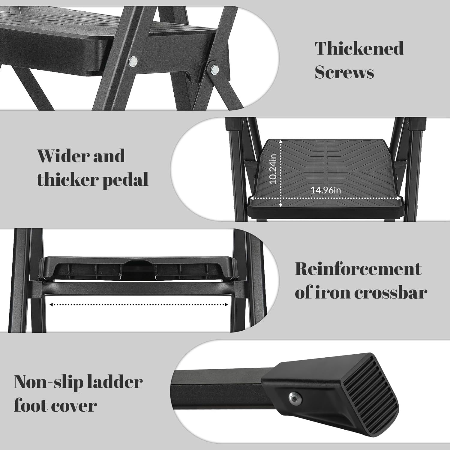 XinSunho 4 Step Ladder, Foldable Handrail & Tool Tray Stool Ladders with Anti-Slip Wide Pedal, 660 lbs Sturdy Steel Ladder for Home Kitchen and Outdoor