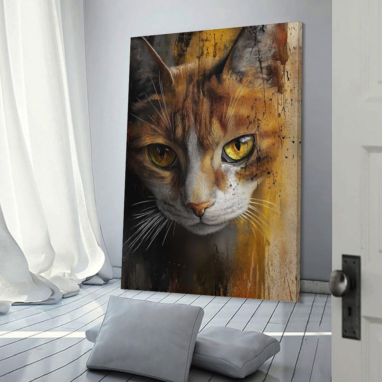 Junmoney Cat Portrait with Abstract Background Canvas Wall Decor 20x30inch(50x75cm), for Calm Bedrooms, Home Corners Or Flats, An Easy Wall Refresh for Bedrooms