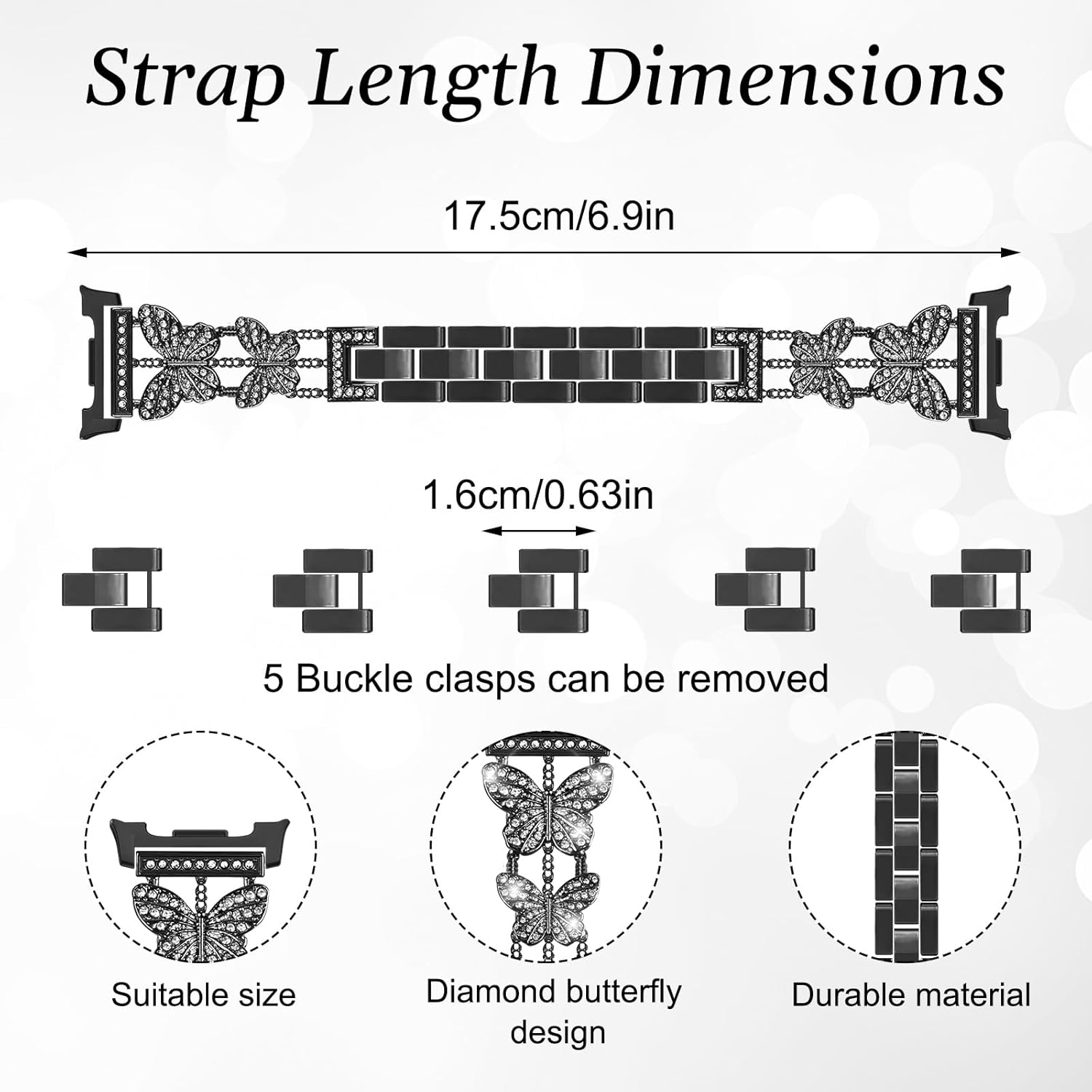 Bling Band with Case Compatible for Samsung Galaxy Watch 8 40mm 44mm, Women Diamond Butterfly Metal Bracelet Rhinestone Strap with Protector Case - Image 7