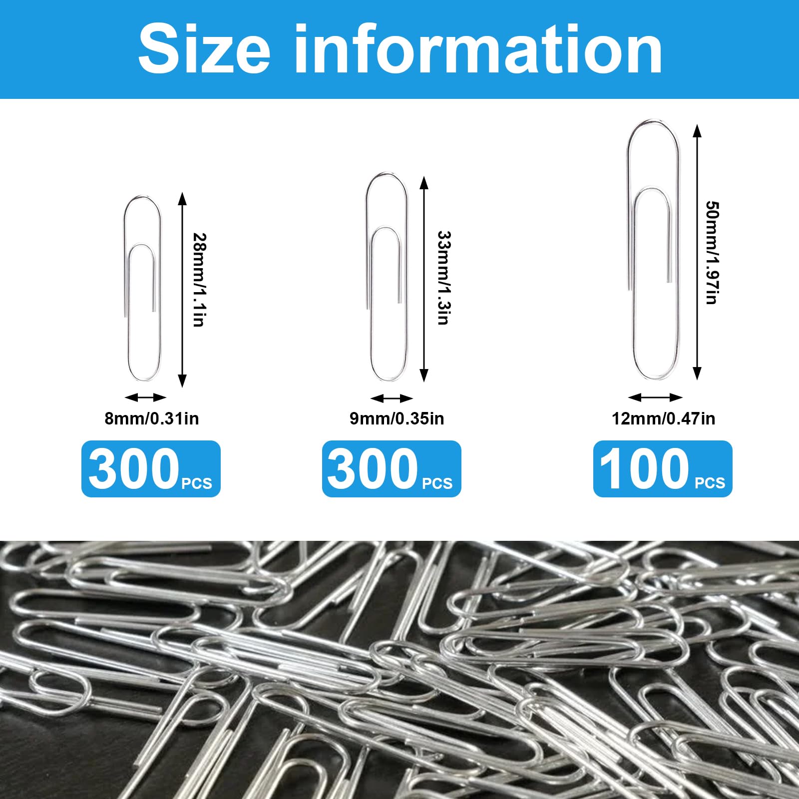 Paper Clips Assorted Size 700 Pieces,Large Medium Small Silver Paperclips,Durable and Rustproof Paper Clip for Paperwork Office School Document Organization(28mm - Image 2