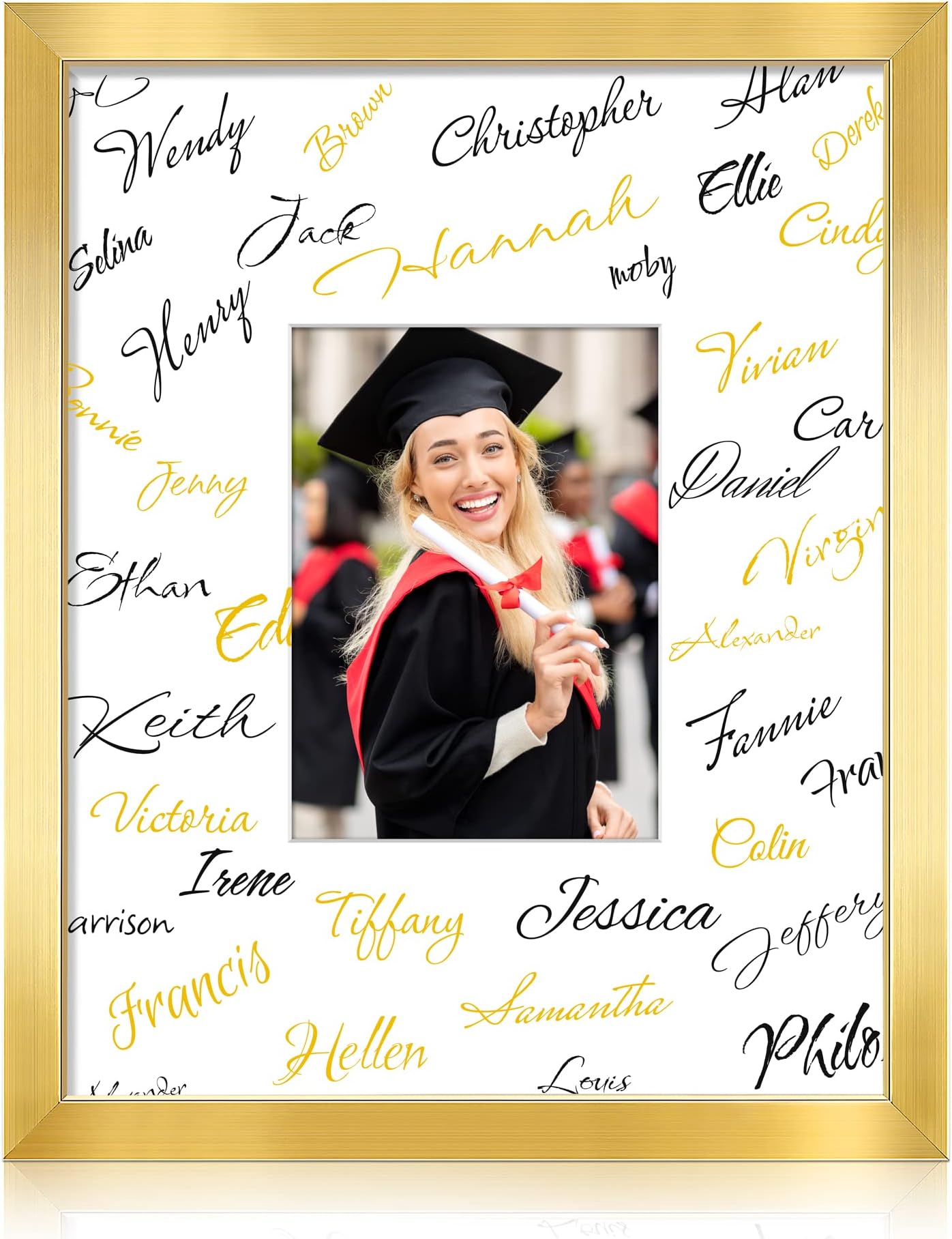 LaVie Home11x14 Graduation Signable Picture Frame Gold, 11x14 Picture Frame Wood Displays 5x7 Pictures with Mat, for Wedding Graduation Birthday Retirement Guest Book Signature Picture Frame