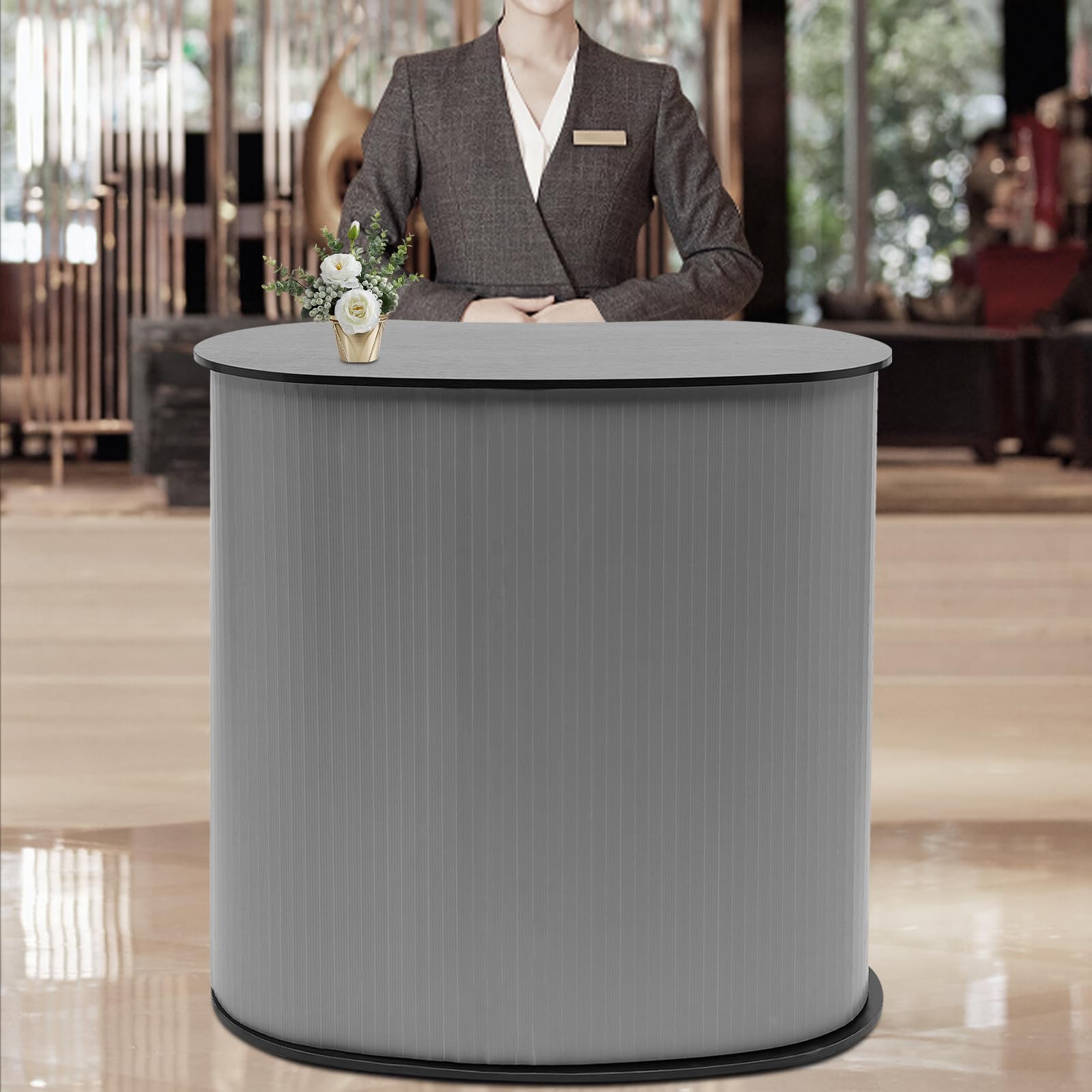 Banco espositivo pieghevole, bancone di accoglienza pieghevole, tavolo da presentazione mobile, con borsa per il trasporto, per salotti, eventi, riunioni di lavoro, 40 x 90 x 90 cm, carico massimo 50