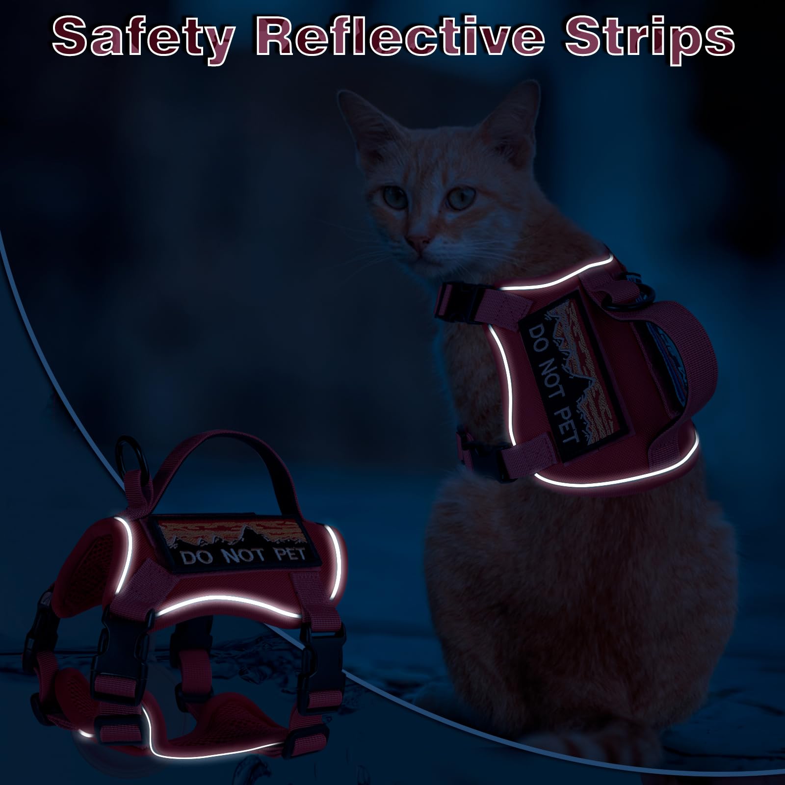 Harnais tactique réglable anti-fugue pour chat de grande taille, respirant, facile à contrôler, avec poignée, patchs Molle (rose + laisse, L)