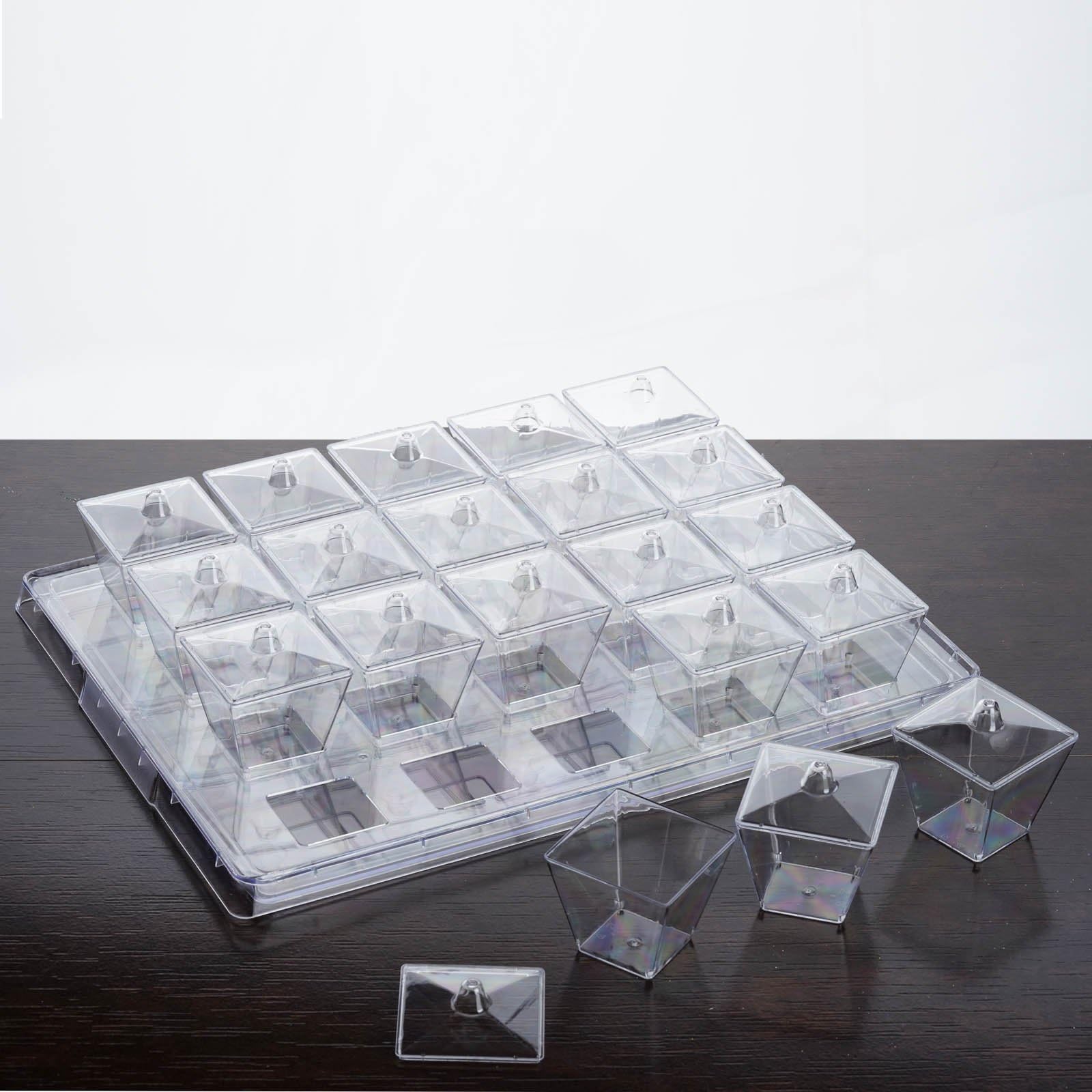TABLECLOTHSFACTORY 100 Pcs - Clear 3oz Stylish Disposable Plastic Dessert Cup w/Lid and Serving Tray (5 Tray Sets)